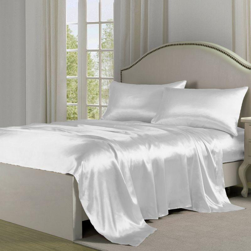 Queen Satin Sheet Set White - Belles & Whistles