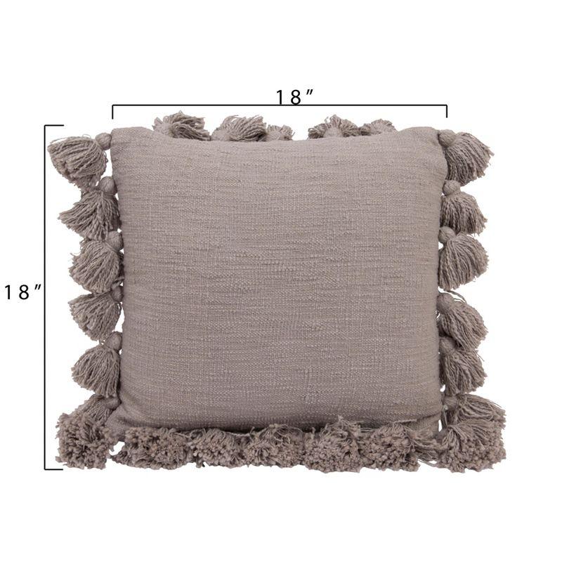 Storied Home Woven Cotton Slub Pillow with Tassels, Grey
