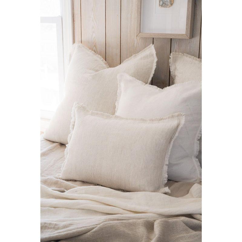Beige Pinstripe Fringe Soft Linen Pillow 20x20 Pillow Cover Only