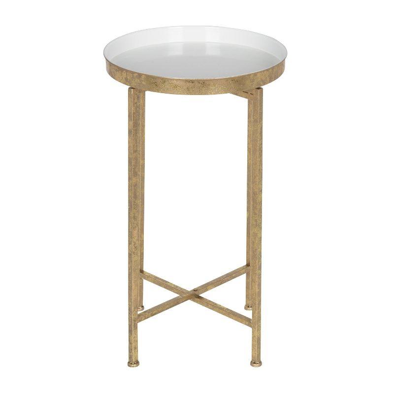 Kate and Laurel Celia Round Metal Tea Table, 14x14x25.75, Gold and White