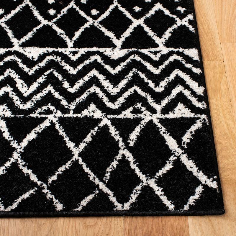 Black and Ivory Hand-knotted Synthetic Runner Rug, 2' x 11'