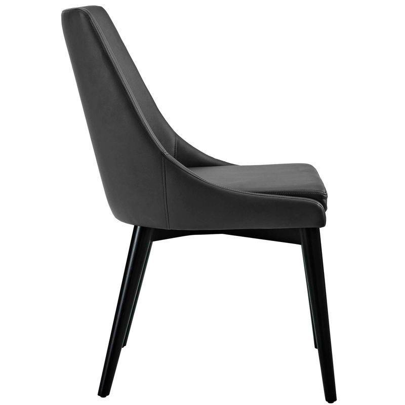 Black Upholstered Leather Side Chair with Wood Legs