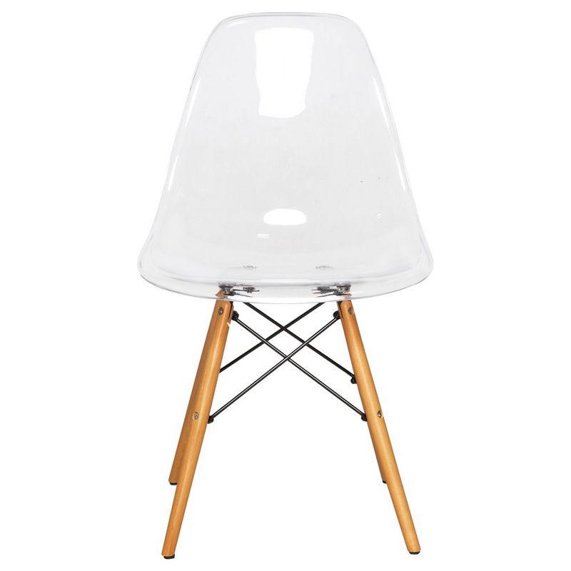 LeisureMod Cresco Mid-Century Modern Acrylic Dining Chair with Wooden Dowel Eiffel Legs – Kitchen & Dining Room Chair, Clear