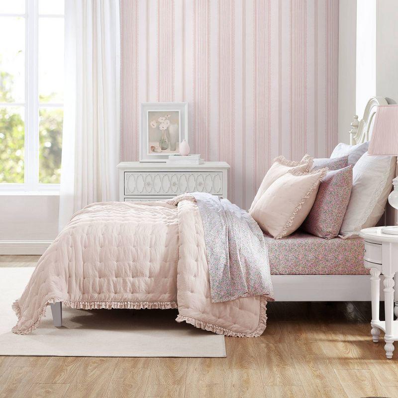 Laura Ashley Hailee Solid Pink Cozy Quilt Set