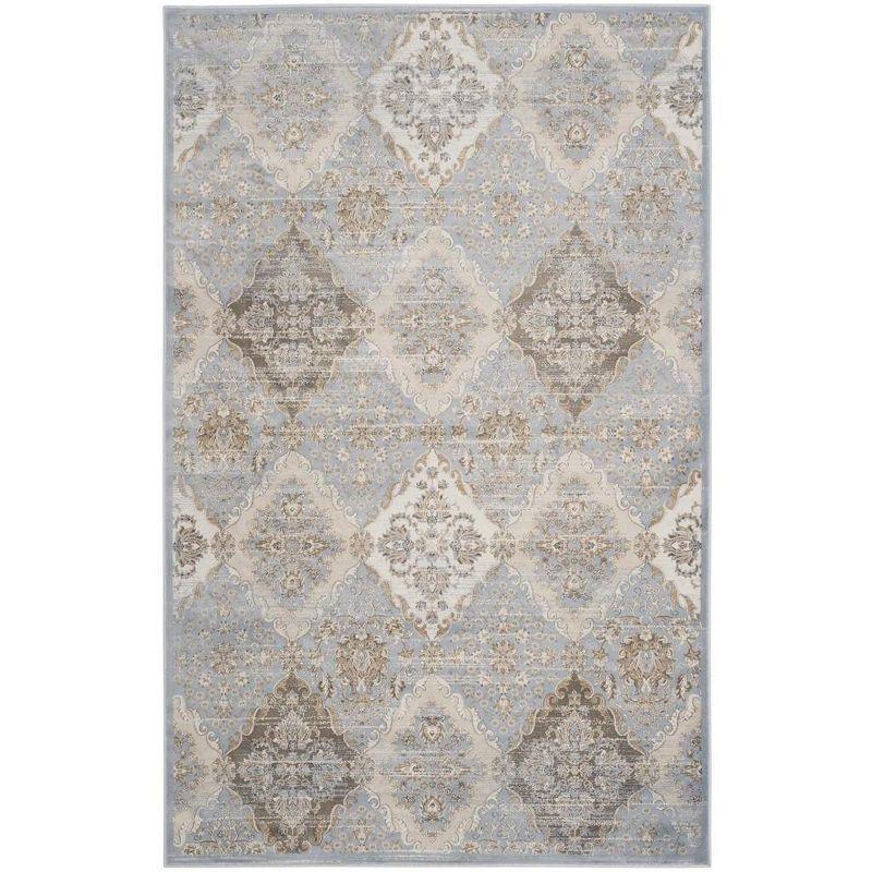 Light Blue and Ivory Hand-Knotted Viscose Area Rug