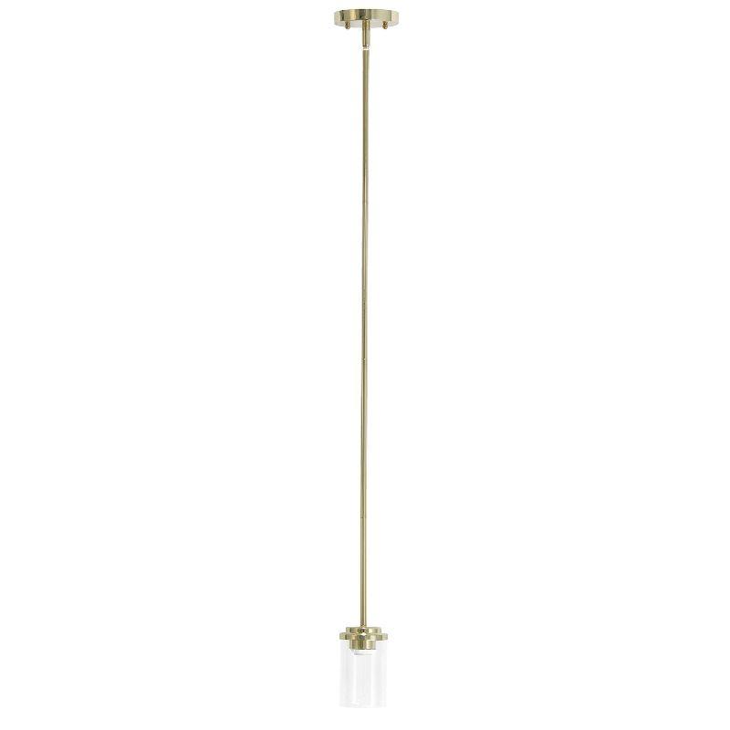 1-Light 5.75" Minimalist Industrial Farmhouse Adjustable Hanging Clear Cylinder Glass Pendant Gold - Lalia Home: UL Listed, Metal Body