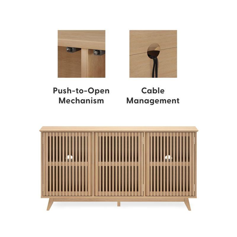Plank+Beam Mid Century Modern Solid Wood Sideboard with 3 Doors, 59" TV Stand for Living Room, Blonde
