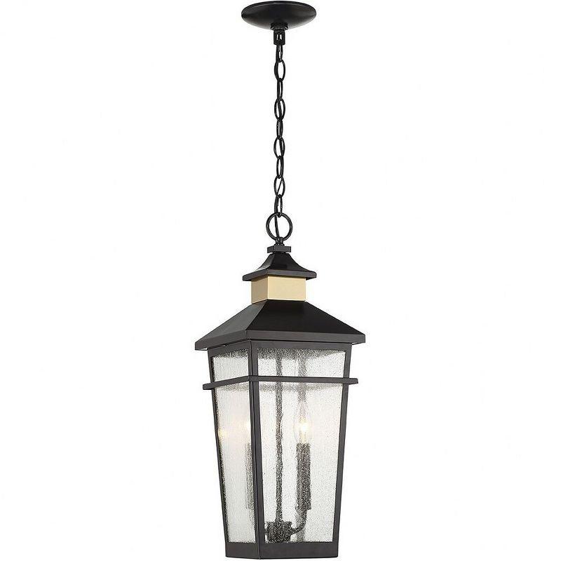 Kingsley 2-Light Outdoor Hanging Lantern in Matte Black with Warm Brass Accents