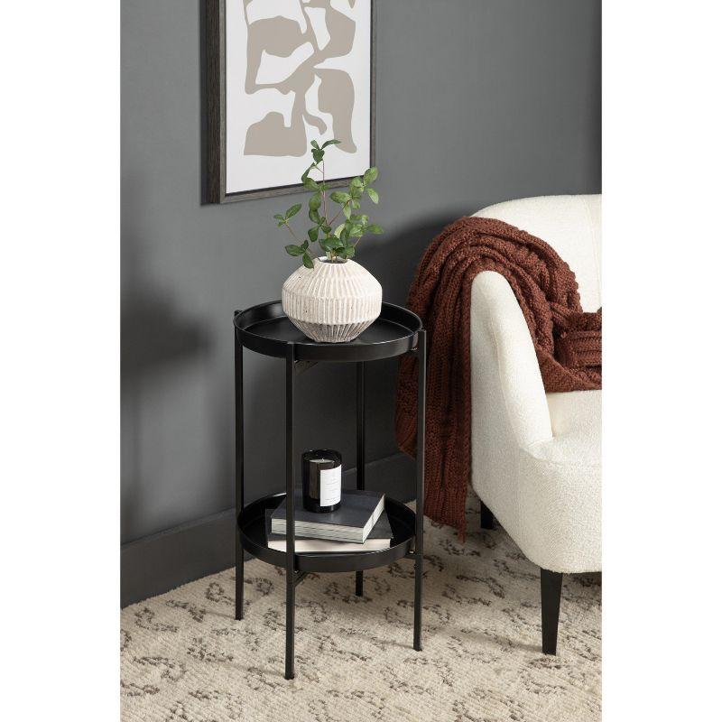 Celia Black Round 2-Tier Metal Foldable Tray Table