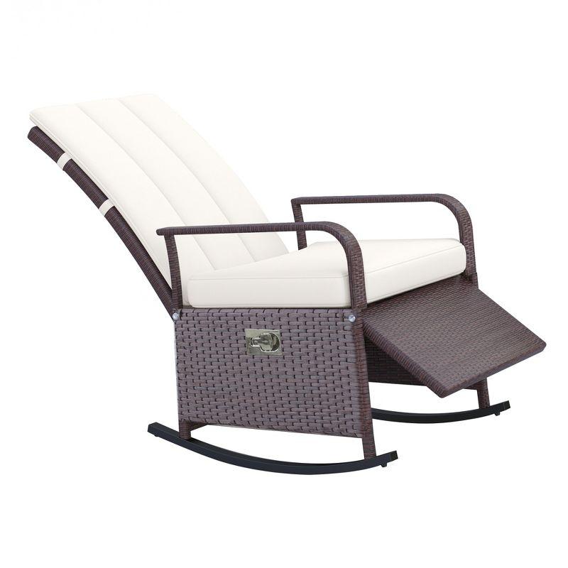 Luxury Beige PE Rattan Outdoor Reclining Rocker with Cushions