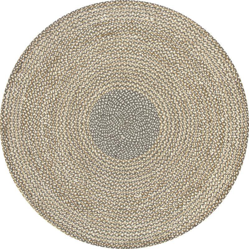 Nuloom Draya Solid 6 Round Wool Jute Indoor Area Rug for Dining Room Rug Neutral Rug Living Room Rug Kitchen, Grey/Ivory