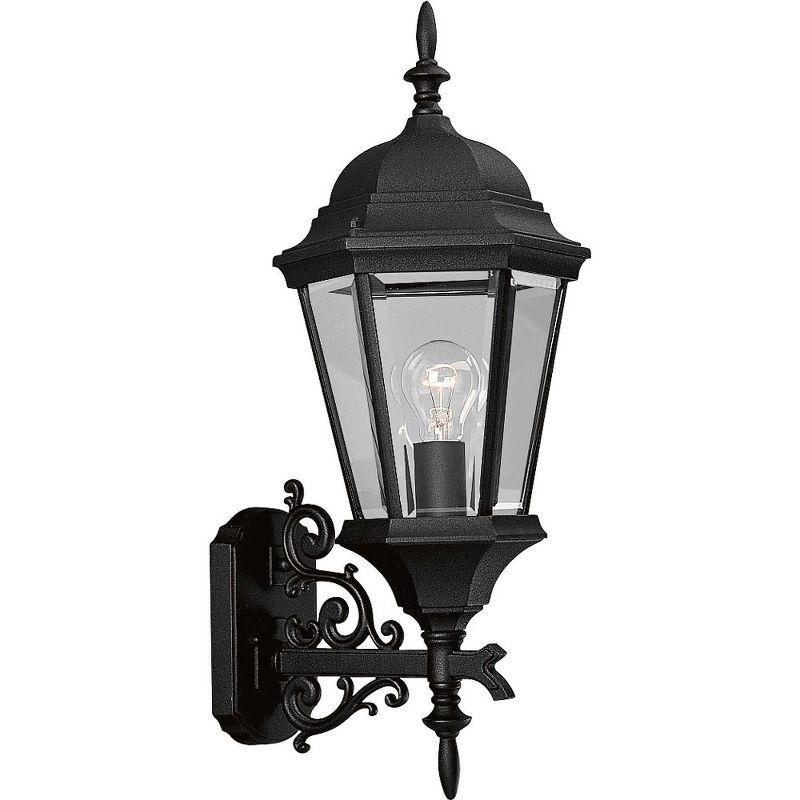 Progress Lighting, Welbourne, 1-Light Wall Lantern, Textured Black, Clear Beveled Glass, Ceramic Shade