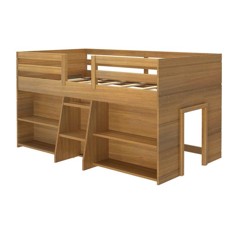 Max & Lily Solid Wood Modern Farmhouse Low Loft Bed, Twin Bed Frame for Kids with 2 Bookcases
