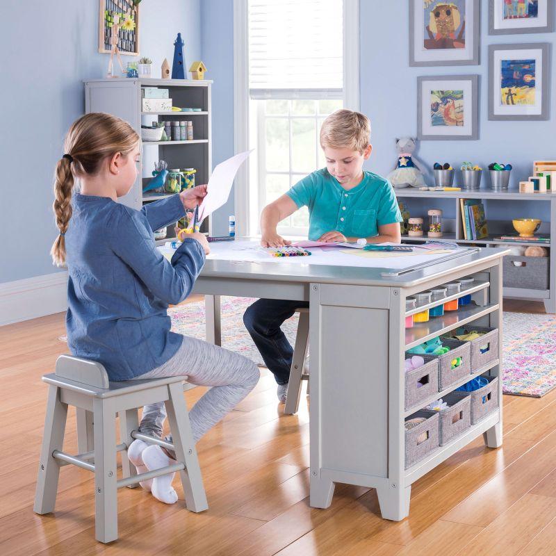 Gray Wooden Kids' Art Table and Stool Set with Storage