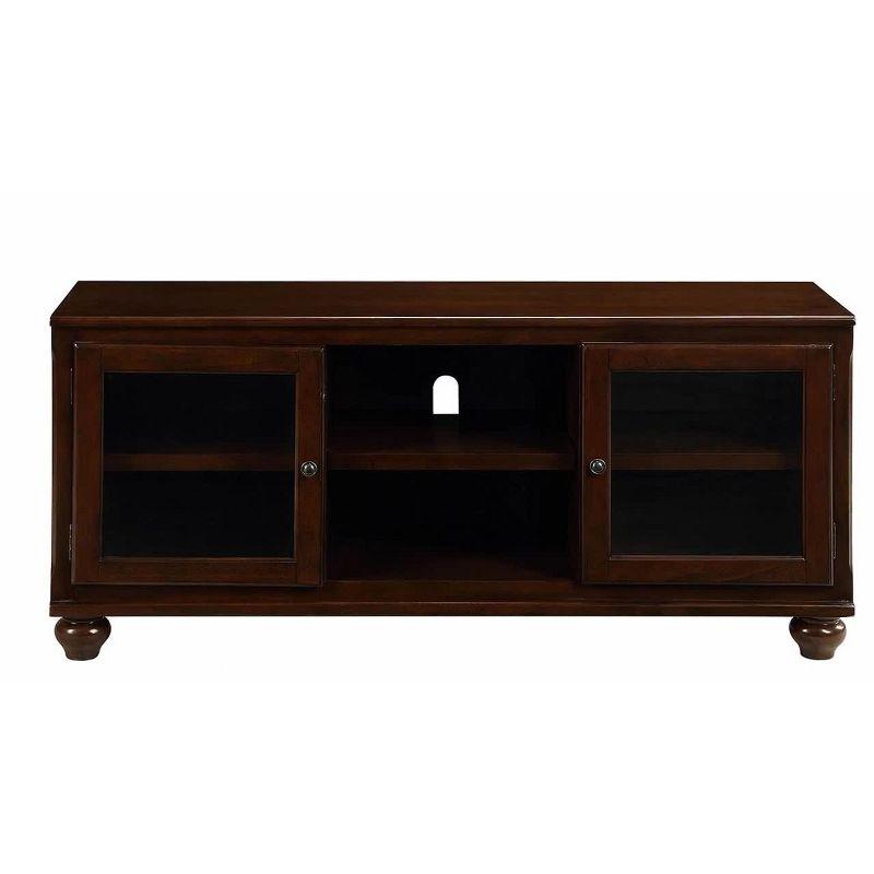 58" Dita TV Stand for TVs up to 59" Walnut - Acme Furniture: Glass Doors, Open Compartments, No Assembly Required