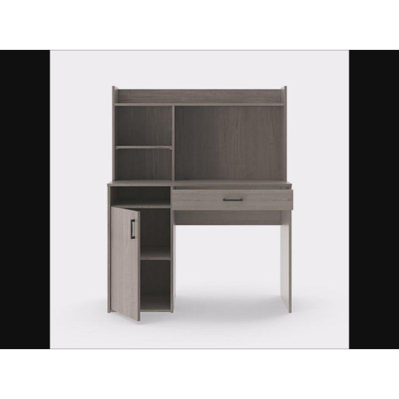 BeginningsDesk with Hutch Silver Sycamore - Sauder: Home Office Desk, Safety Stop Drawer, Cord Management