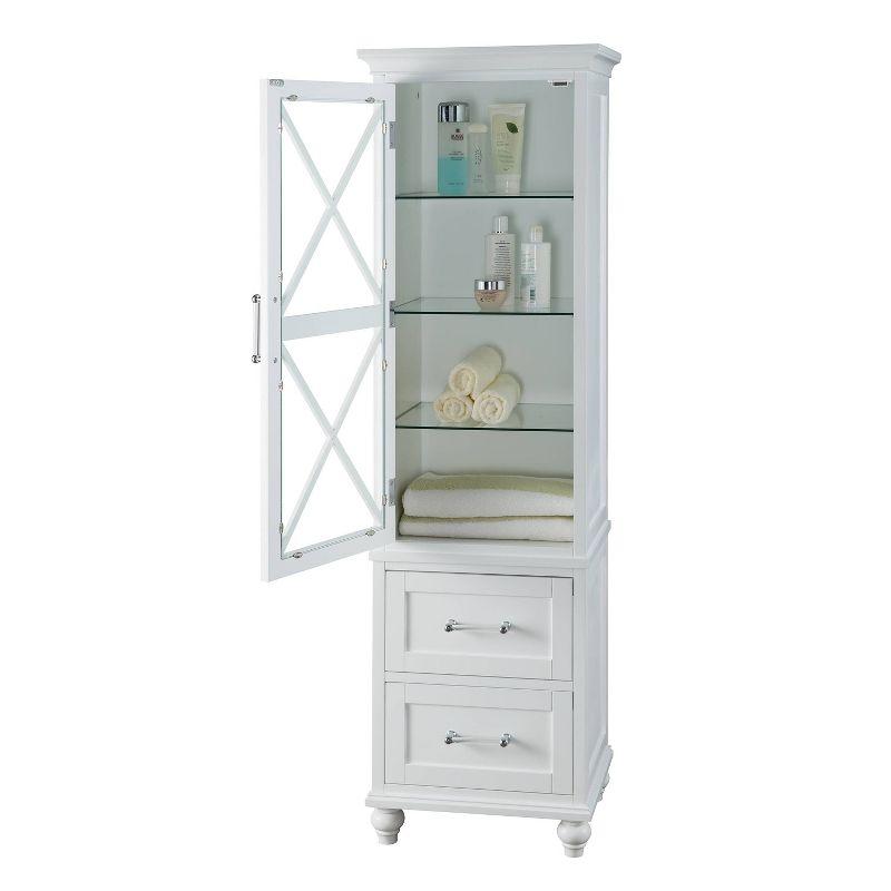 Ridge Wooden Linen Tower Cabinet with Adjustable Shelves White - Teamson Home: Modern Freestanding Bathroom Organizer with Glass Door