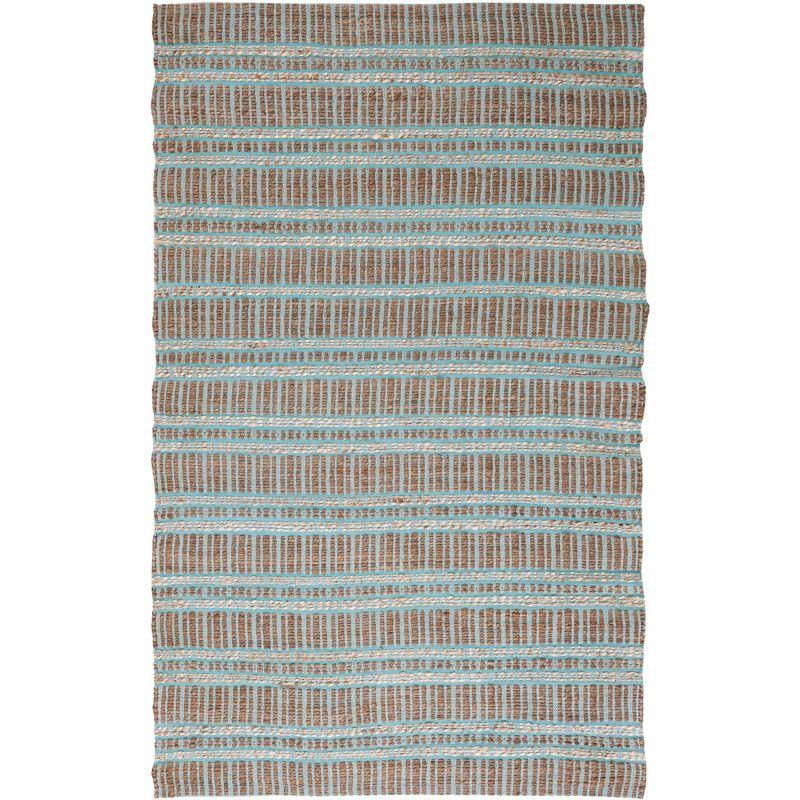 Teal and Natural Flat Woven Cotton Area Rug