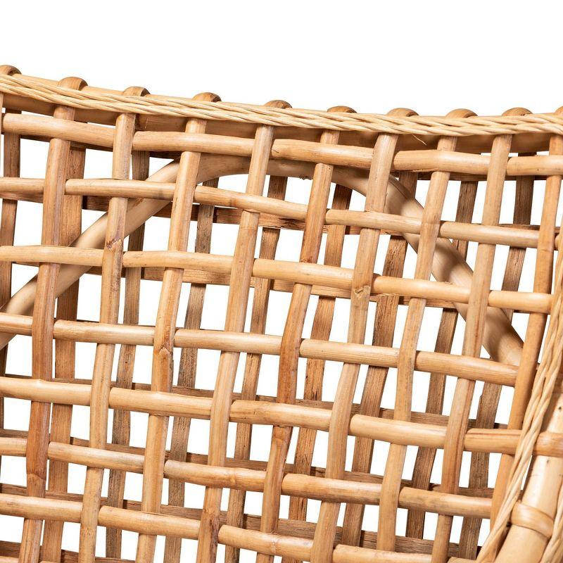 bali & pari Saoka Wood and Rattan Armchair Natural Brown/White: Polyester Upholstered, No Assembly Required