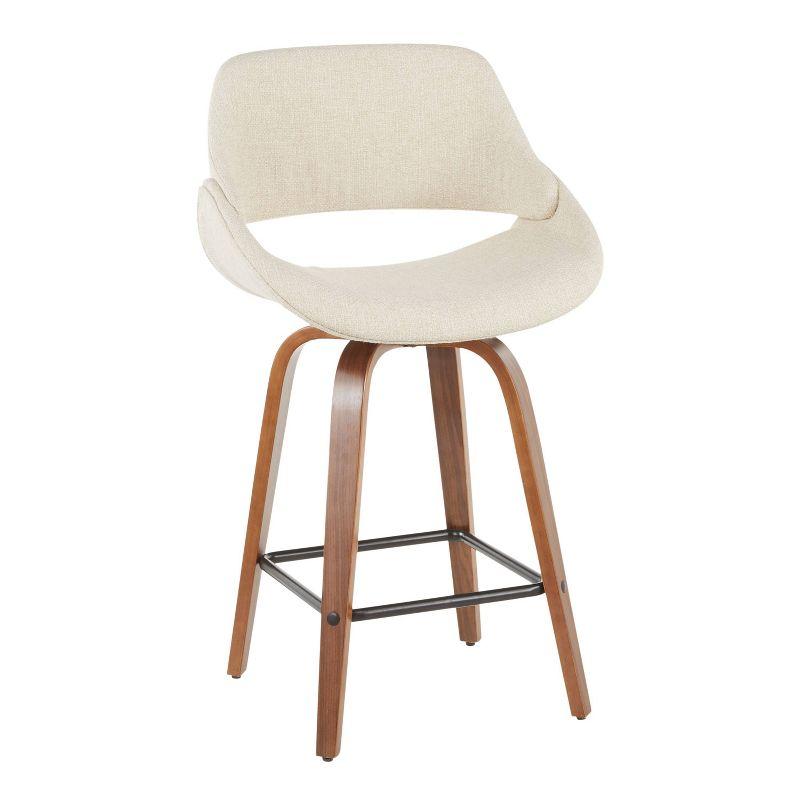 Walnut and Cream Fabric Mid-Century Modern Swivel Counter Stool, Set of 2