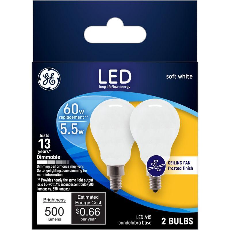 GE 2pk 60W A15 LED Ceiling Fan Light Bulbs Frosted