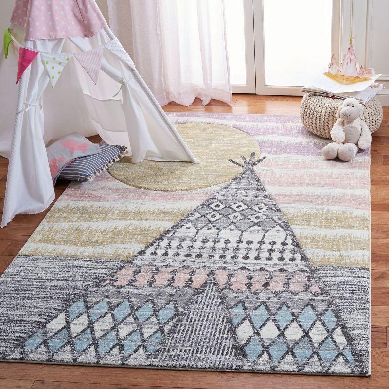 Gray and Pink Teepee Pattern Kids Area Rug