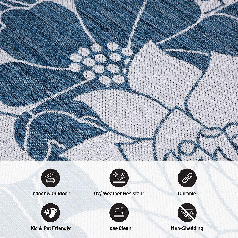World Rug Gallery Modern Floral Flowers Textured Flat Weave Indoor/Outdoor Area Rug - NAVY 2'x3'