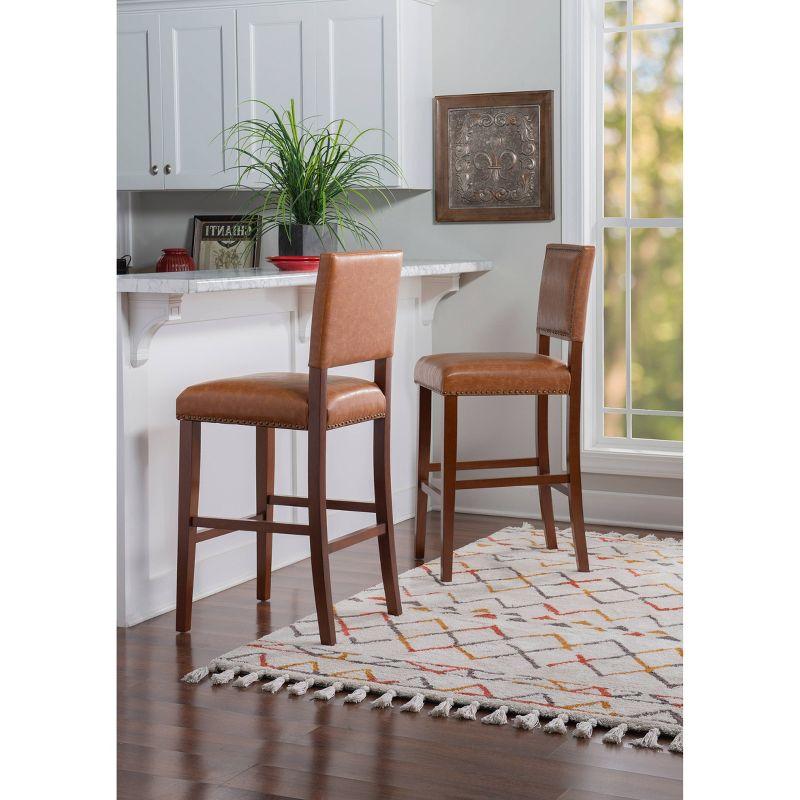 Caramel Luxe 30" Bar Stool with Walnut Wood Frame and Nailhead Trim