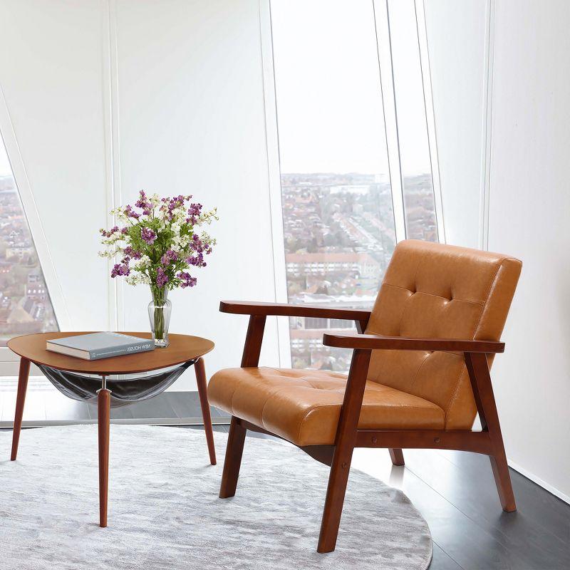 Mid-Century Modern Brown Faux Leather Accent Chair