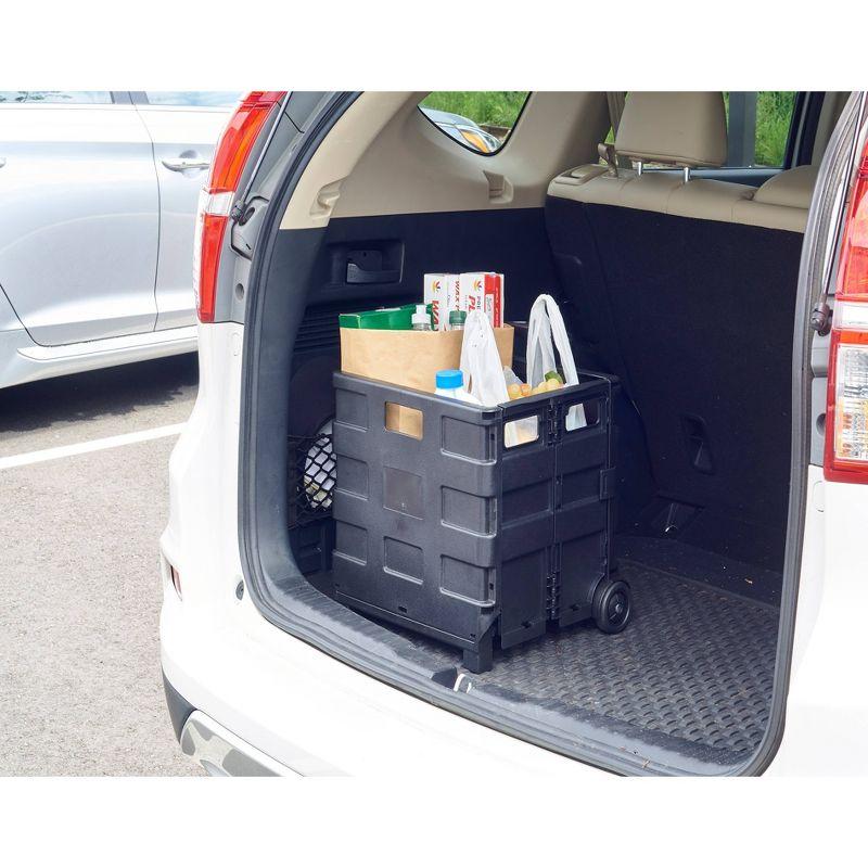 Simplify Portable Folding Shopping Cart: Black Rolling Tote with Wheels, Universal Utility Storage, No Assembly Required