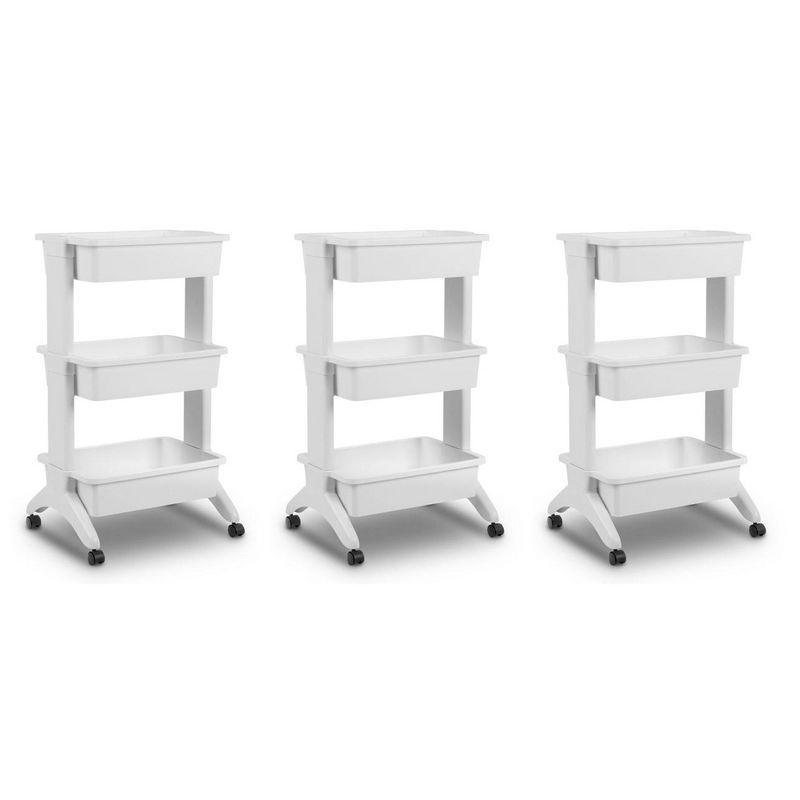 Sterilite 3 Tier Utility Rolling Organization Cart Portable Storage Bins, 3 Pack (Set of 3)