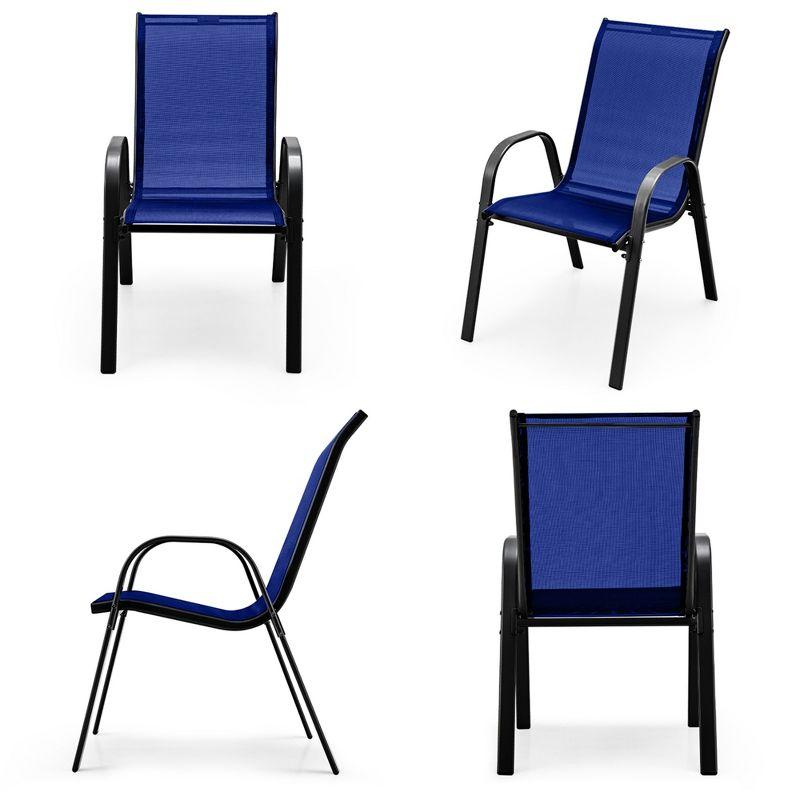 Tangkula Set of 4 Dining Chairs Stackable Armrest Space Saving Garden Patio Navy