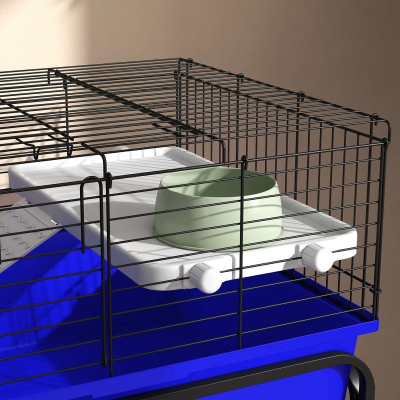 PawHut Two-Story Small Animal Cage Removable from Stand, Guinea Pig, Hedgehog, Chinchilla, Ferret, Shelf & Wheels