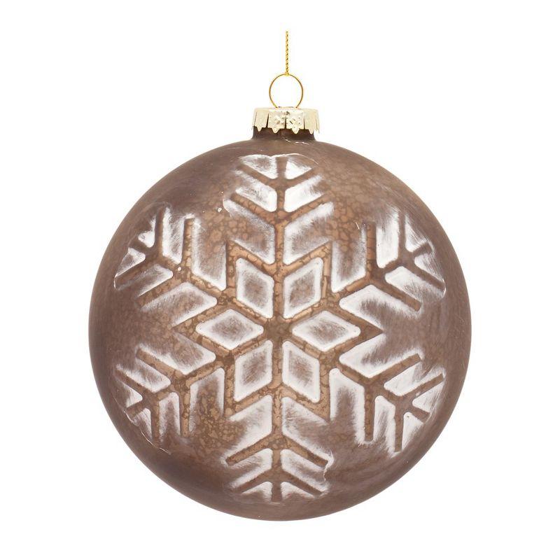 Rustic Brown Glass Snowflake Ball Ornaments Set of 4