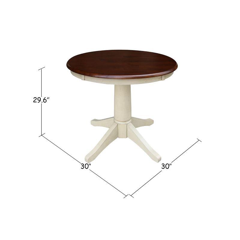 International Concepts 30" Round Top Pedestal Table-28.9" H, Antiqued Almond/Espresso