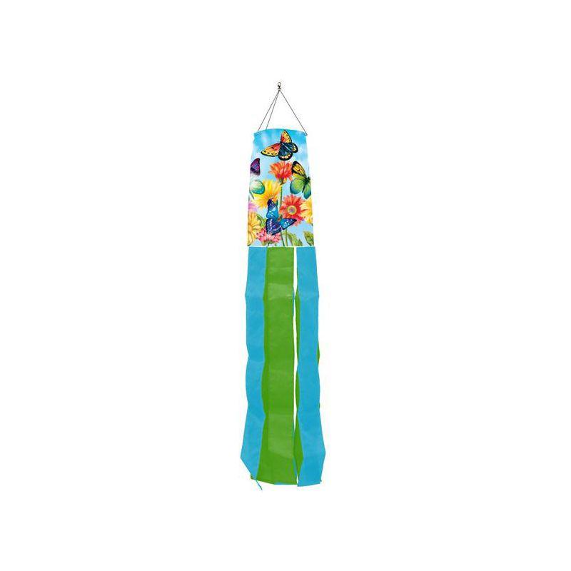 Spring Fluttering Butterflies Polyester Windsock with Green and Blue Tails