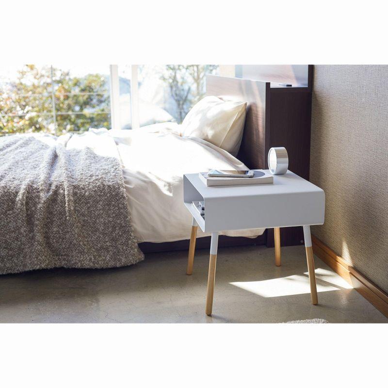 Yamazaki Home Tall Side Table With Storage Shelf, Rectangular Accent Bedside End Table, Steel + Wood