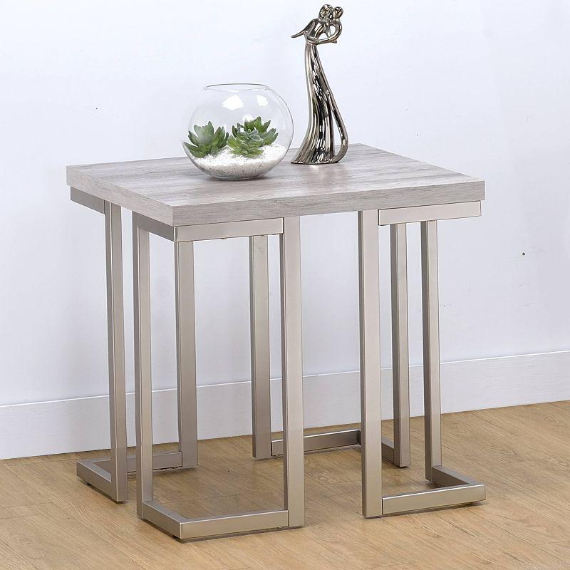 Contemporary Gray Driftwood Square End Table with Metal Base