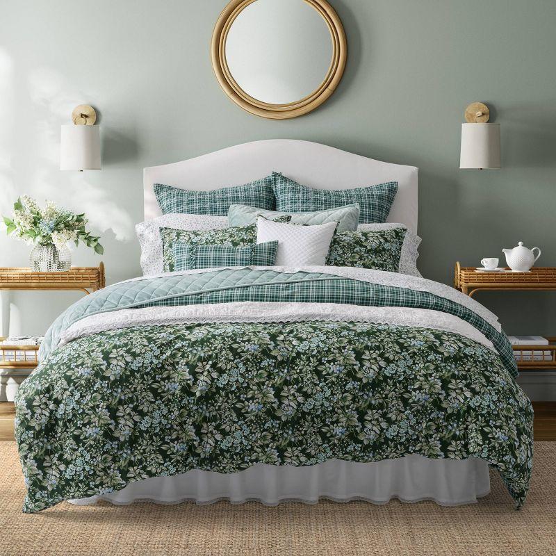 Bramble Floral Green Cotton Full/Queen Duvet Cover Set