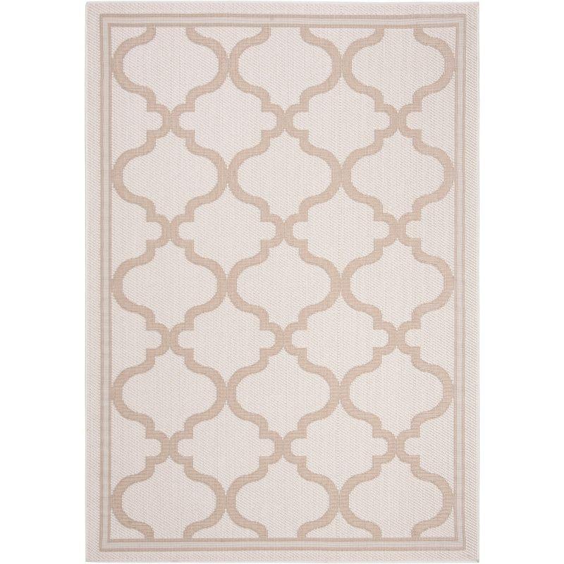 Ivory Beige Trellis 5'3" x 7'6" Stain-Resistant Outdoor Area Rug