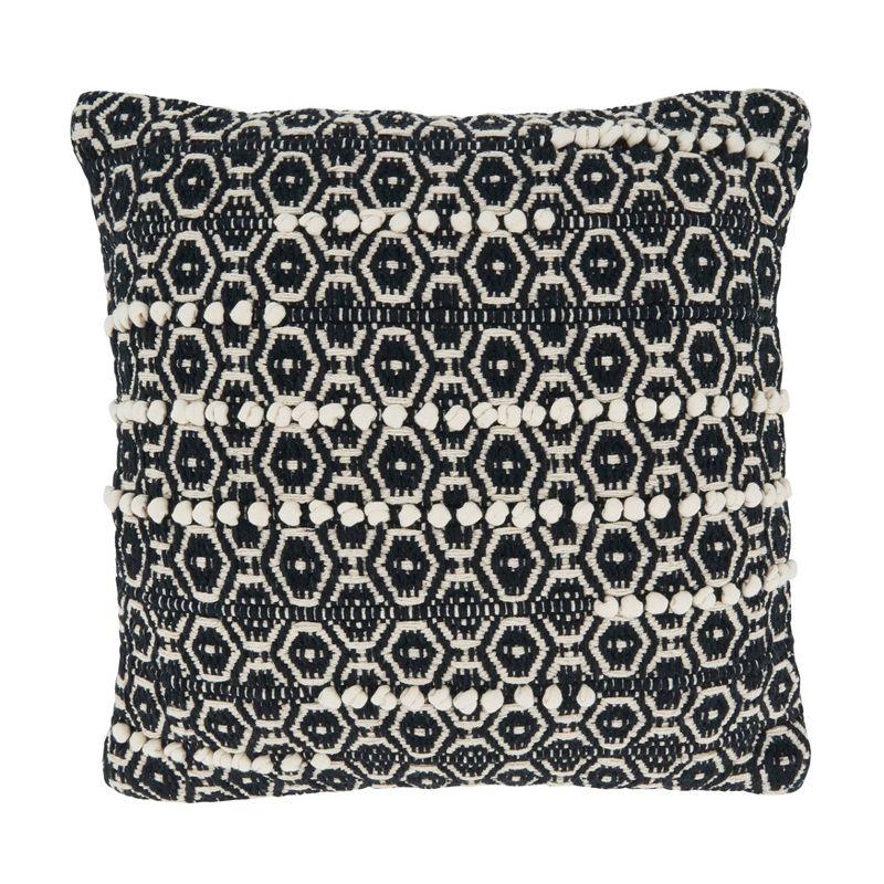 18"x18" Poly-Filled Dual-Tone Moroccan Design Square Throw Pillow Black/White - Saro Lifestyle: Cotton Fabric