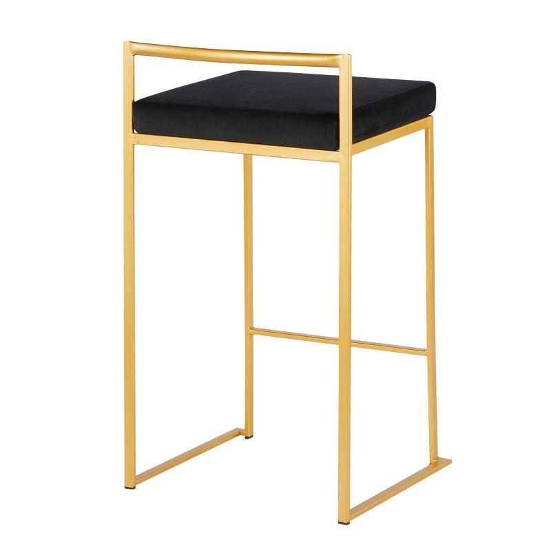 31" Set of 2 Fuji Contemporary Stackable Barstools Gold/Black Velvet - LumiSource: Metal Frame, Padded Seat
