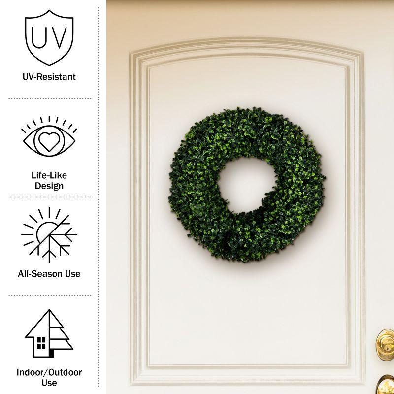 Nature Spring Boxwood Wreath - 16.5-Inch Round UV Resistant Artificial Spring, Summer, Fall, or Winter Wreath - Outdoor/Indoor Wreaths