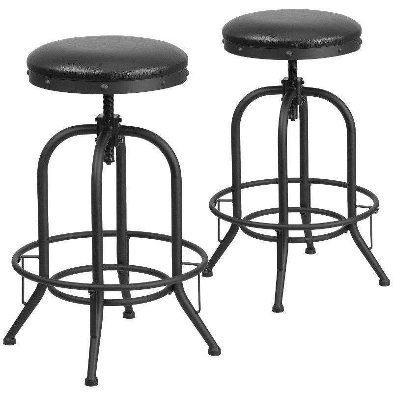 Industrial Swivel Lift Black Leather Adjustable Barstool, Set of 2