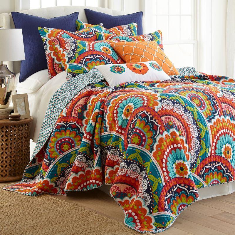 Navy and Multicolor Cotton Reversible King Quilt Set