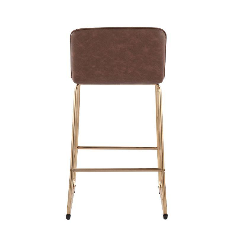 Gold Metal and Espresso Faux Leather Counter Stools