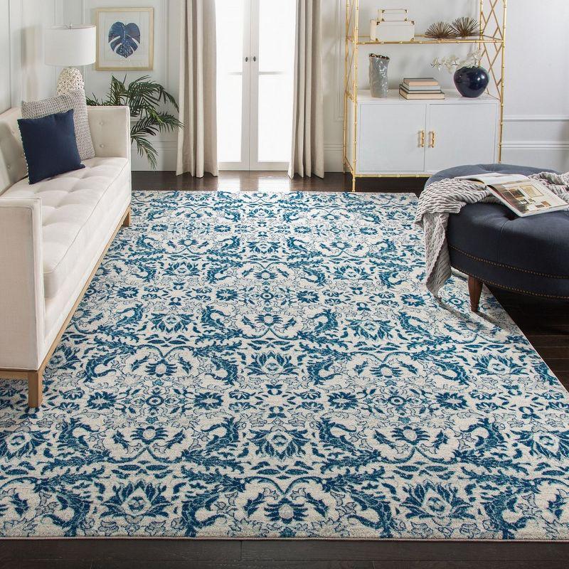 Ivory and Blue High Pile Floral Area Rug