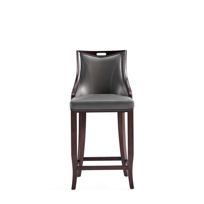 Manhattan Comfort Emperor Faux Leather Barstool Pebble Gray: Beechwood Legs, Upholstered, Fixed Height 27"
