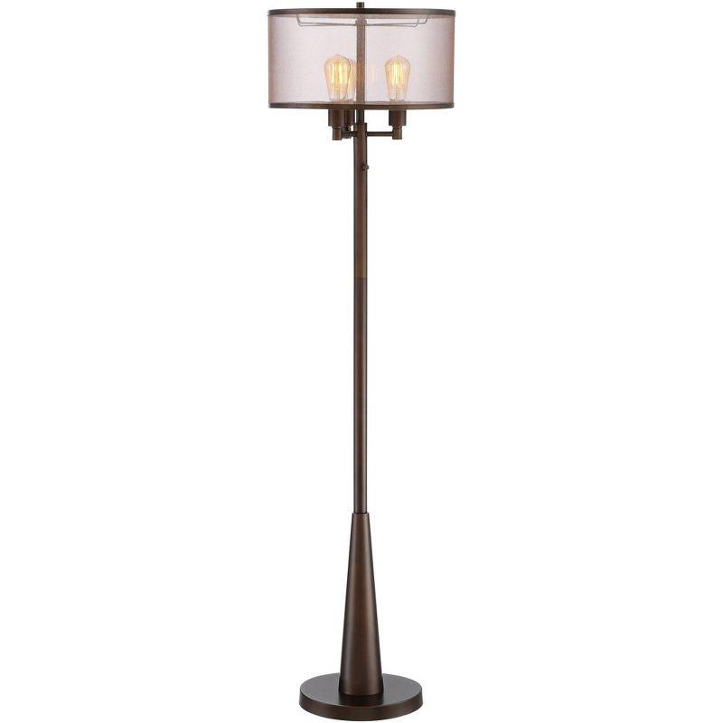 Franklin Iron Works Durango Rustic Farmhouse Floor Lamp 62" Tall Oiled Bronze Metal 3 Light LED Brown Sheer Drum Shade for Living Room Bedroom Office