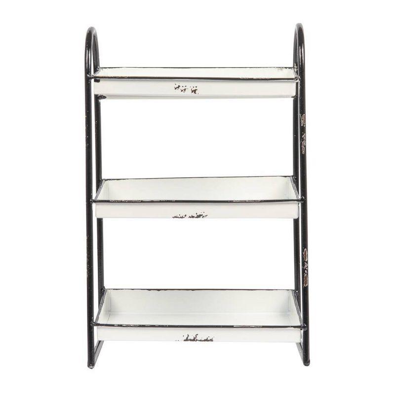 Storied Home 3-Tier Metal Tray with Black Frame and Rim Heavily Distressed White: Fixed Shelves, No Assembly Required